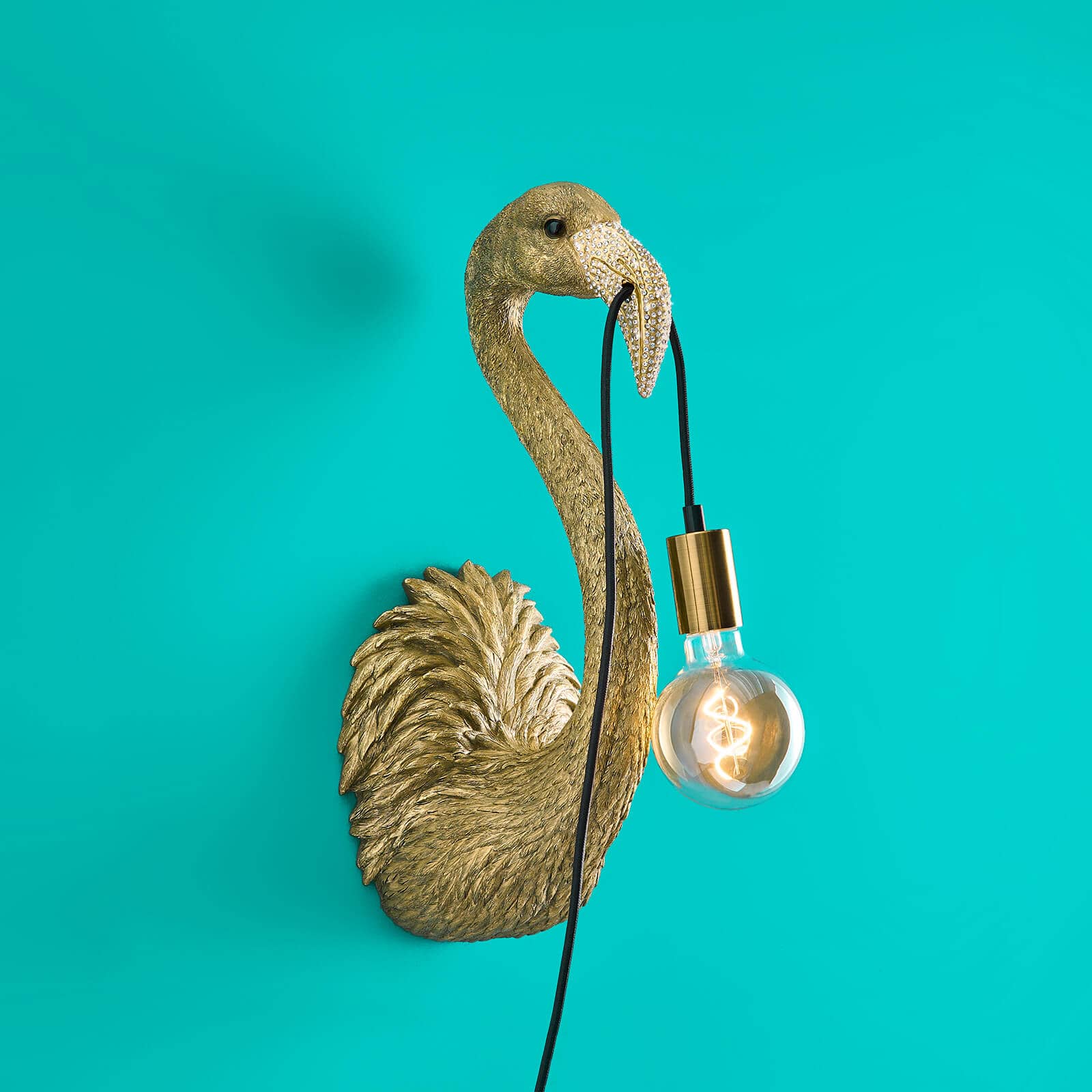 Wandlamp Flamingo Tiffany Junior, goud, polyresin, 20,5x19x50 cm