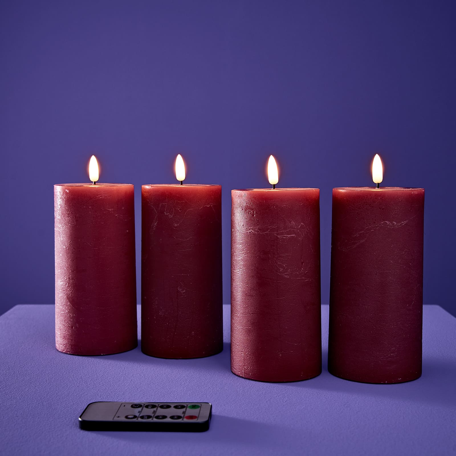 Set of 4 LED candle 3D Flame, red