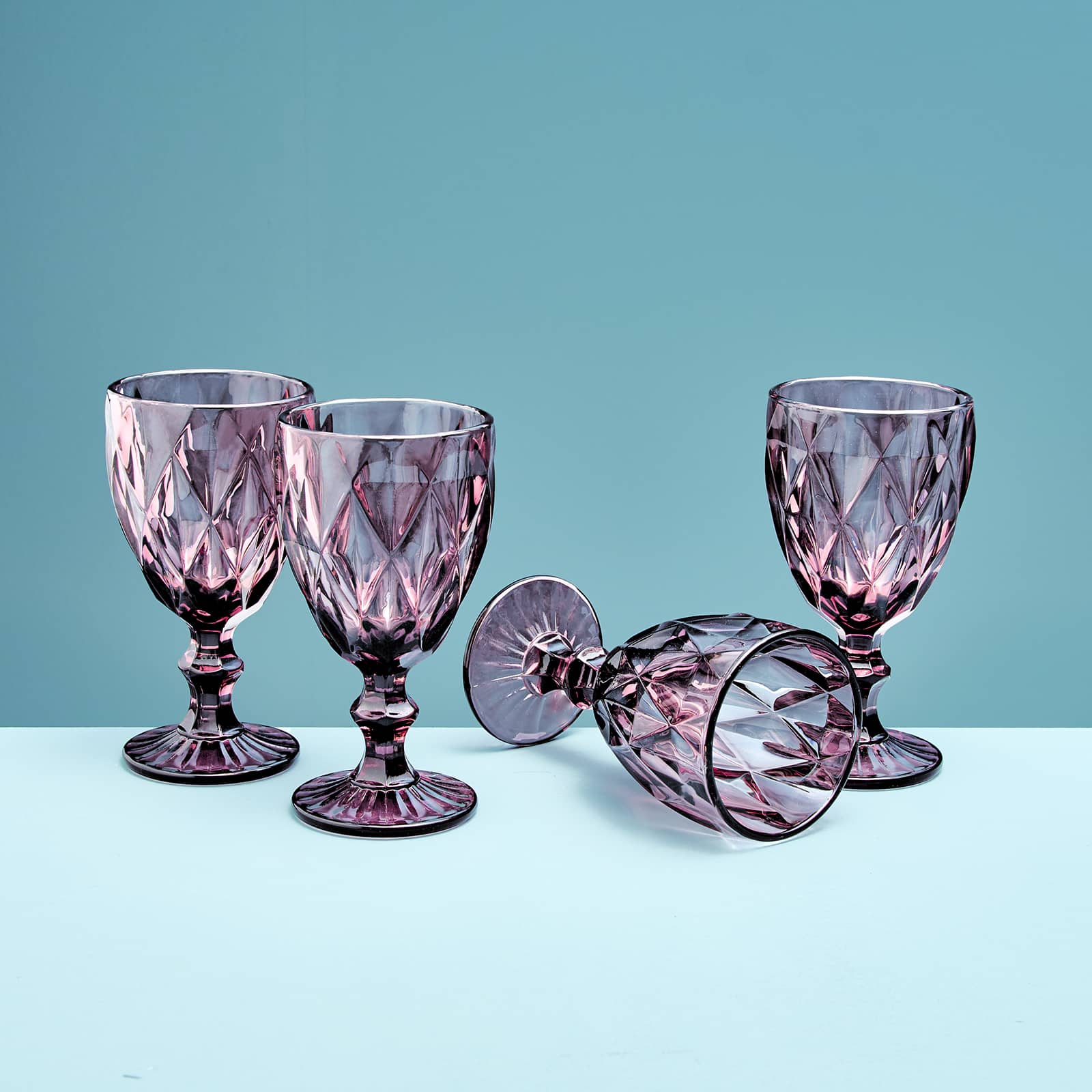 Set of 4 wine glass, purple, glass, 9 x 17 cm