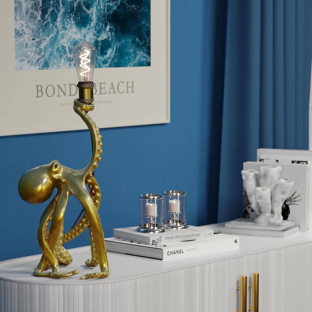 Table lamp octopus Otto Octopus, gold, polyresin 27x25,5x54 cm E27, 230V,  max. 40 W, 2m cable