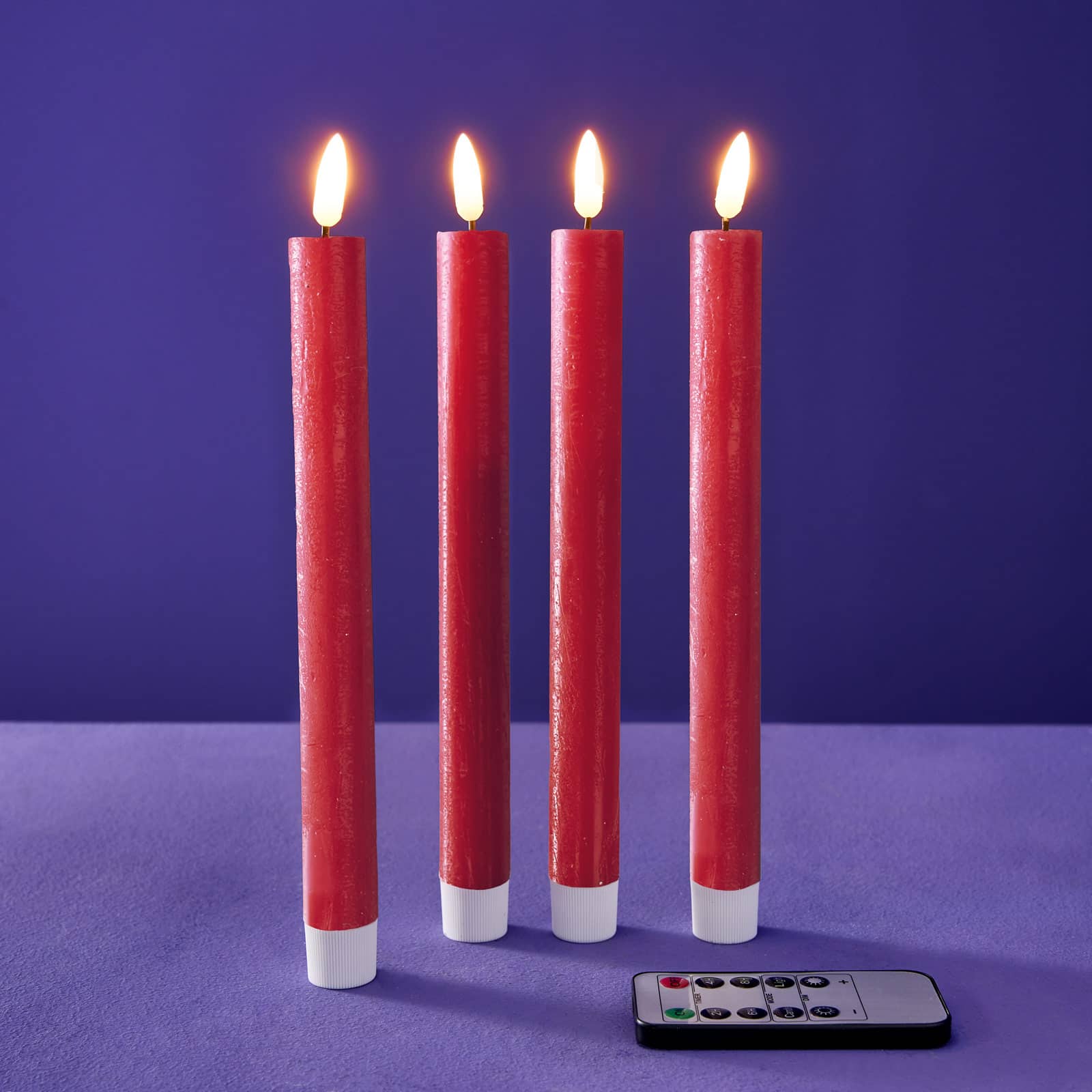 Set of 4 LED stick candles, red