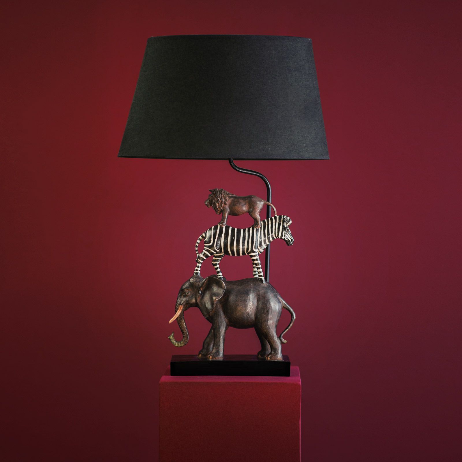 Table lamp Safari, elephant, zebra, lion, black