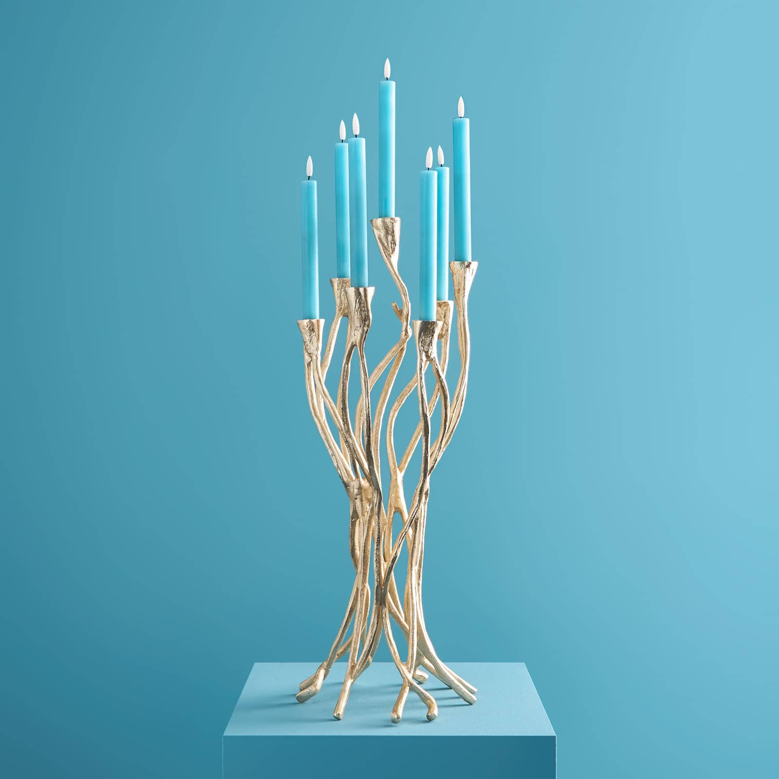 Chandelier Roots, or, aluminium, fait main, 25x22x63,5 cm