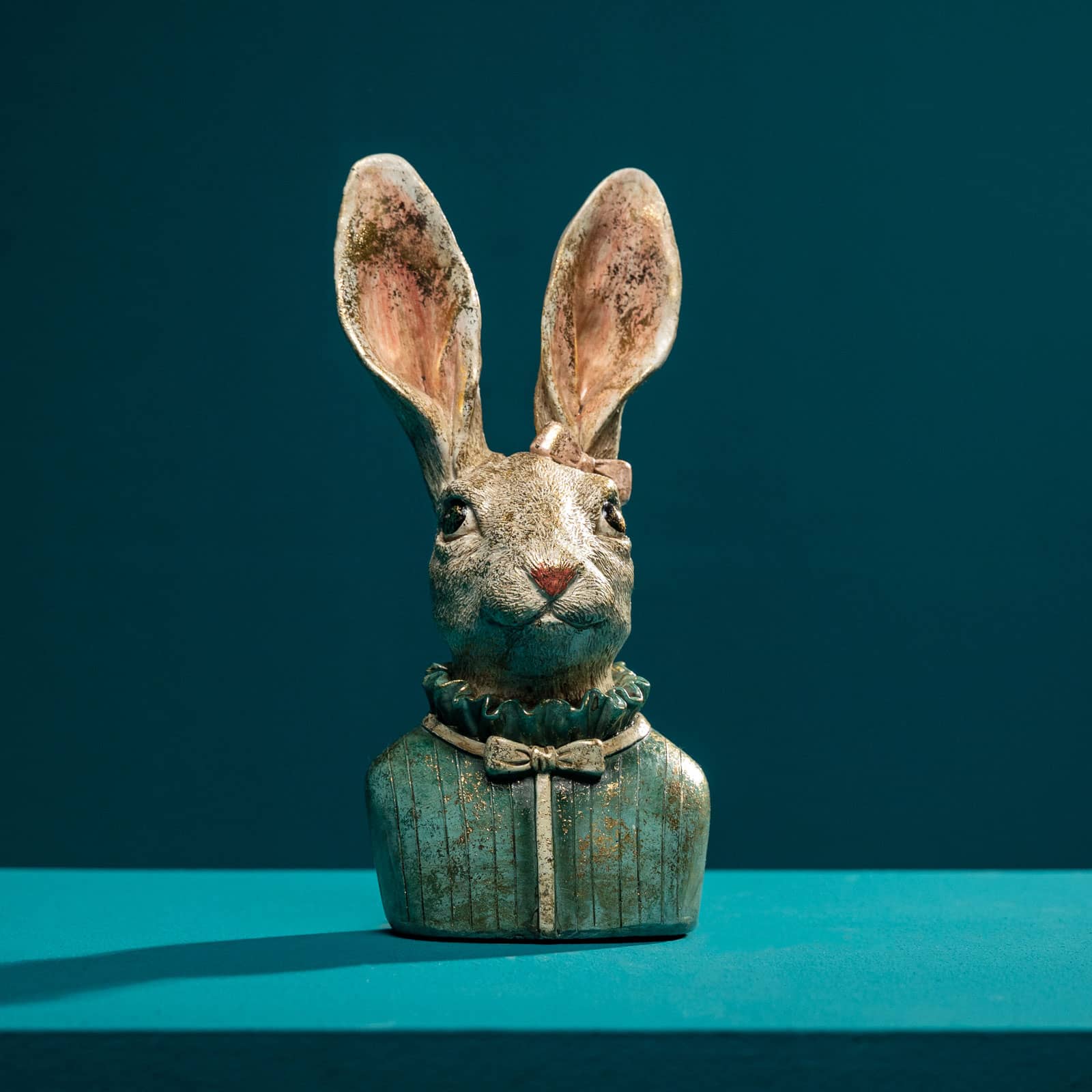 Figurine décorative lapin Heidilein, turquoise-crème-or