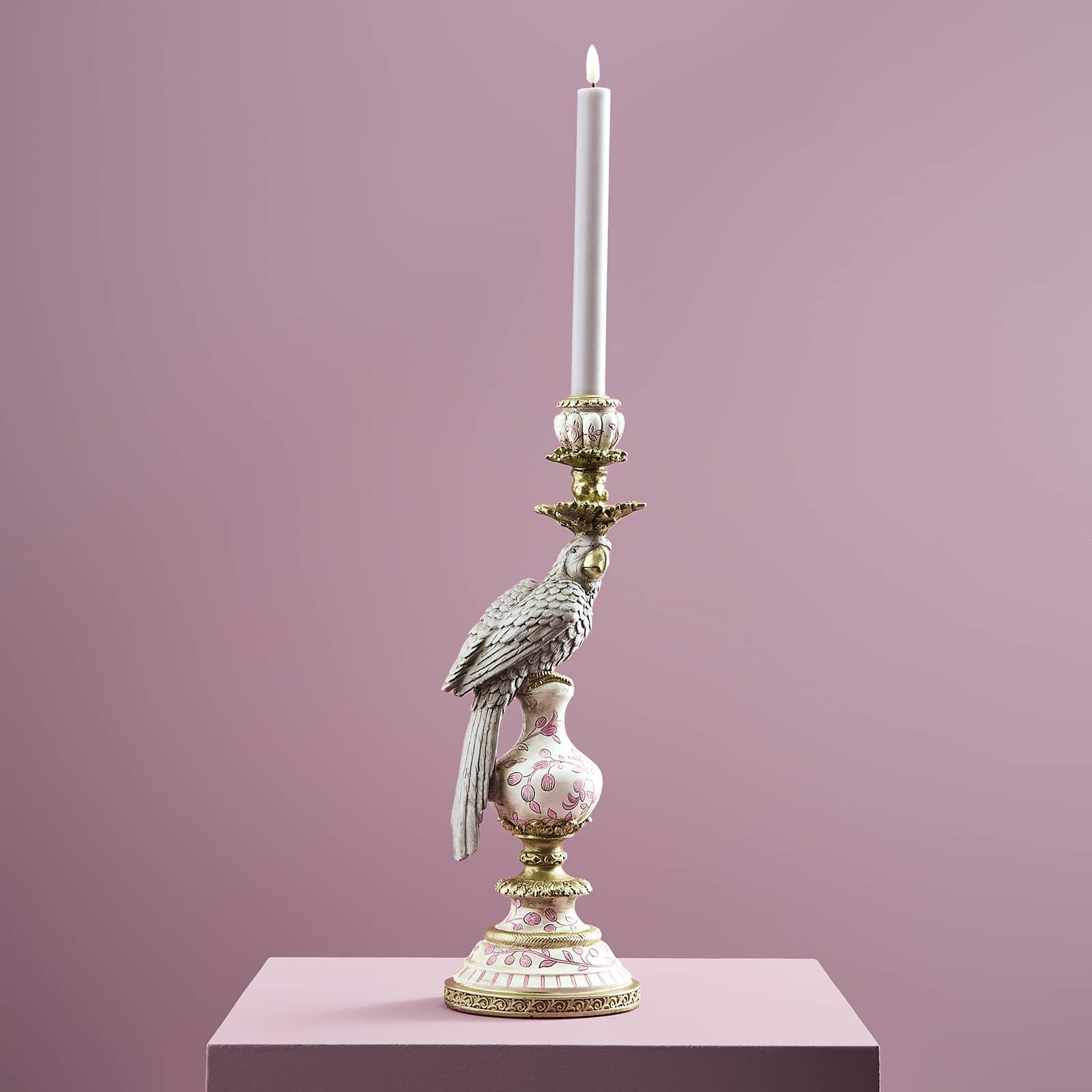 Kerzenhalter Papagei Amari, grün-weiß-gold, vintage/exzentrische Deko