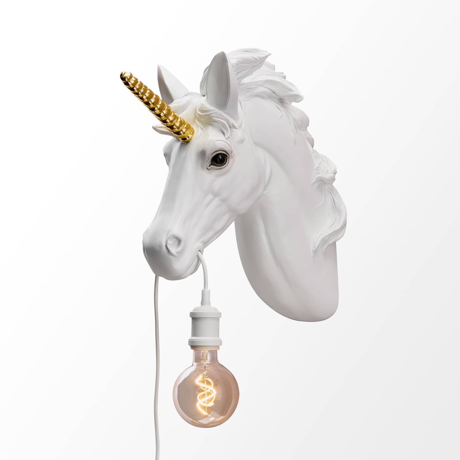 Wall lamp unicorn Hugh, white-gold, polyresin, 41.5x17.5x42cm, E27