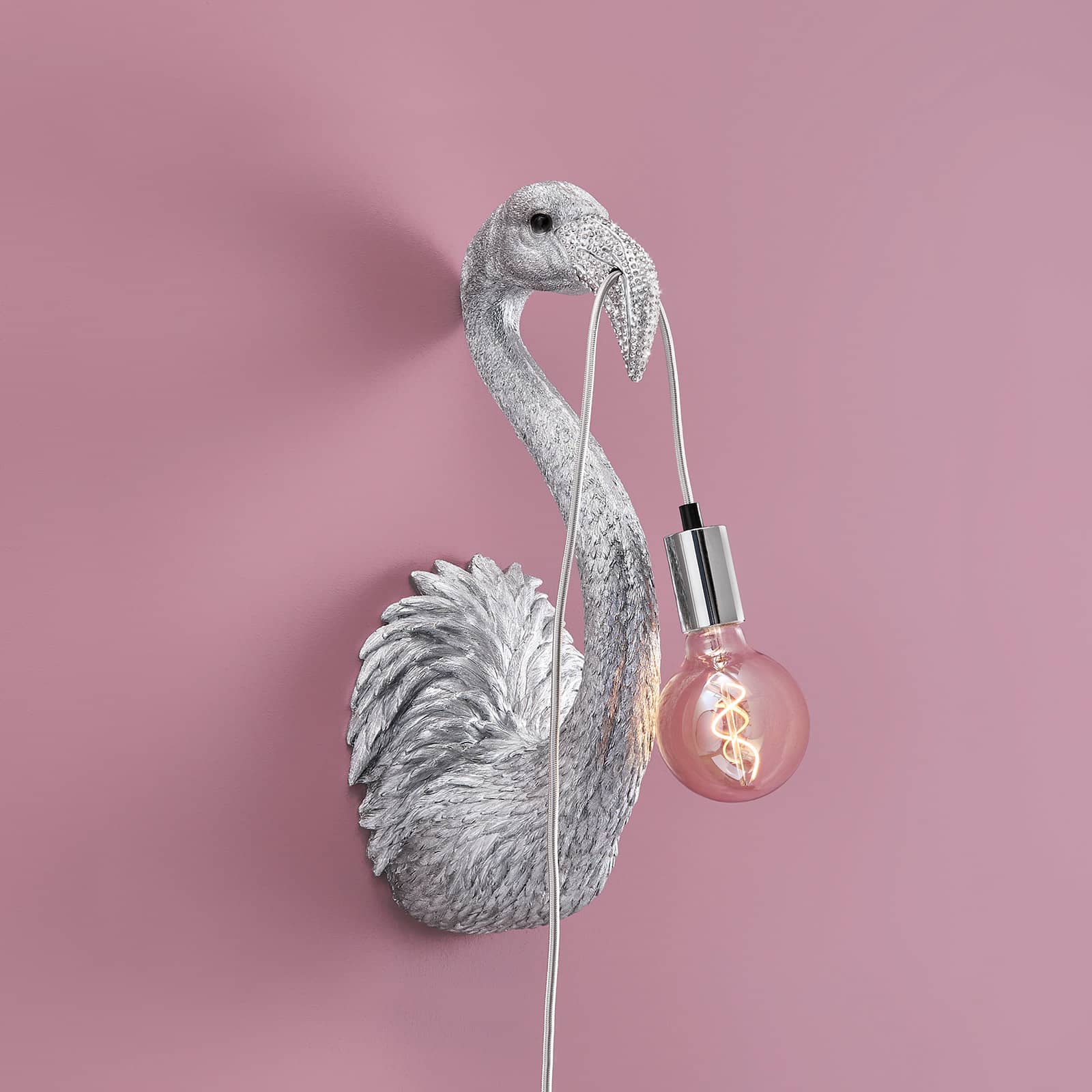 Wandleuchte Flamingo Tiffany Junior, silber, Polyresin, 20,5x19x50 cm
