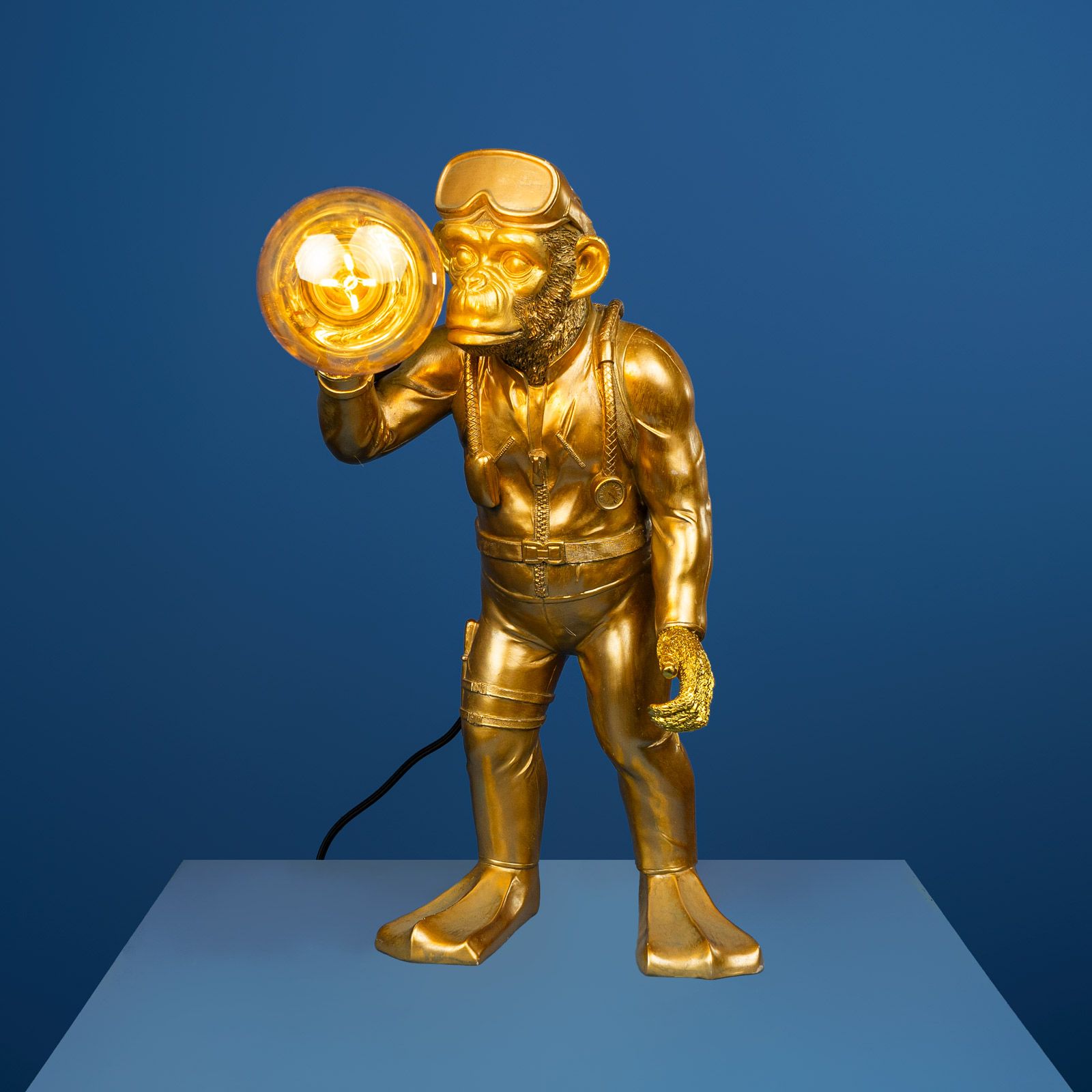 Table lamp monkey Diver Dan, gold