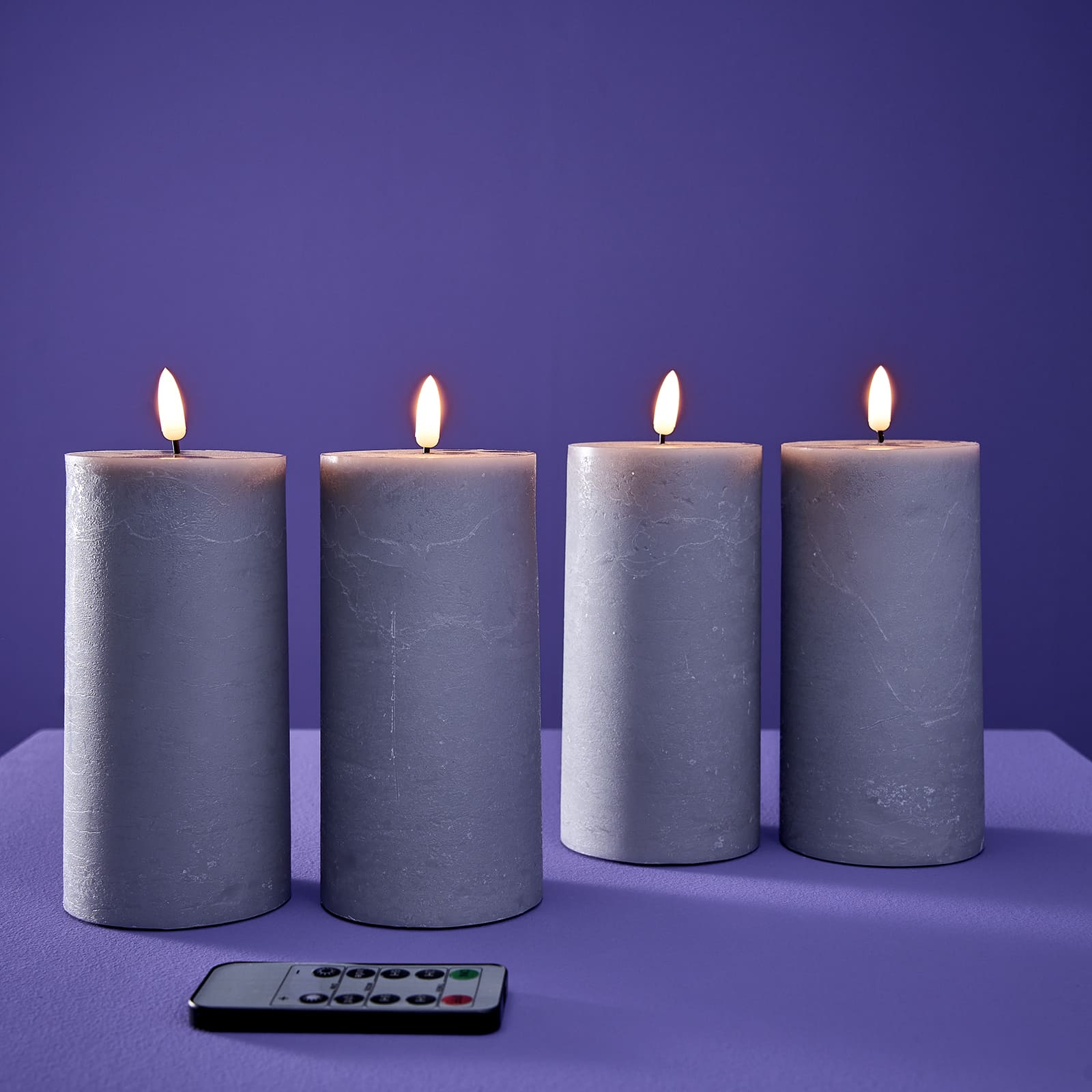 Set of 4 LED candle 3D Flame, grey