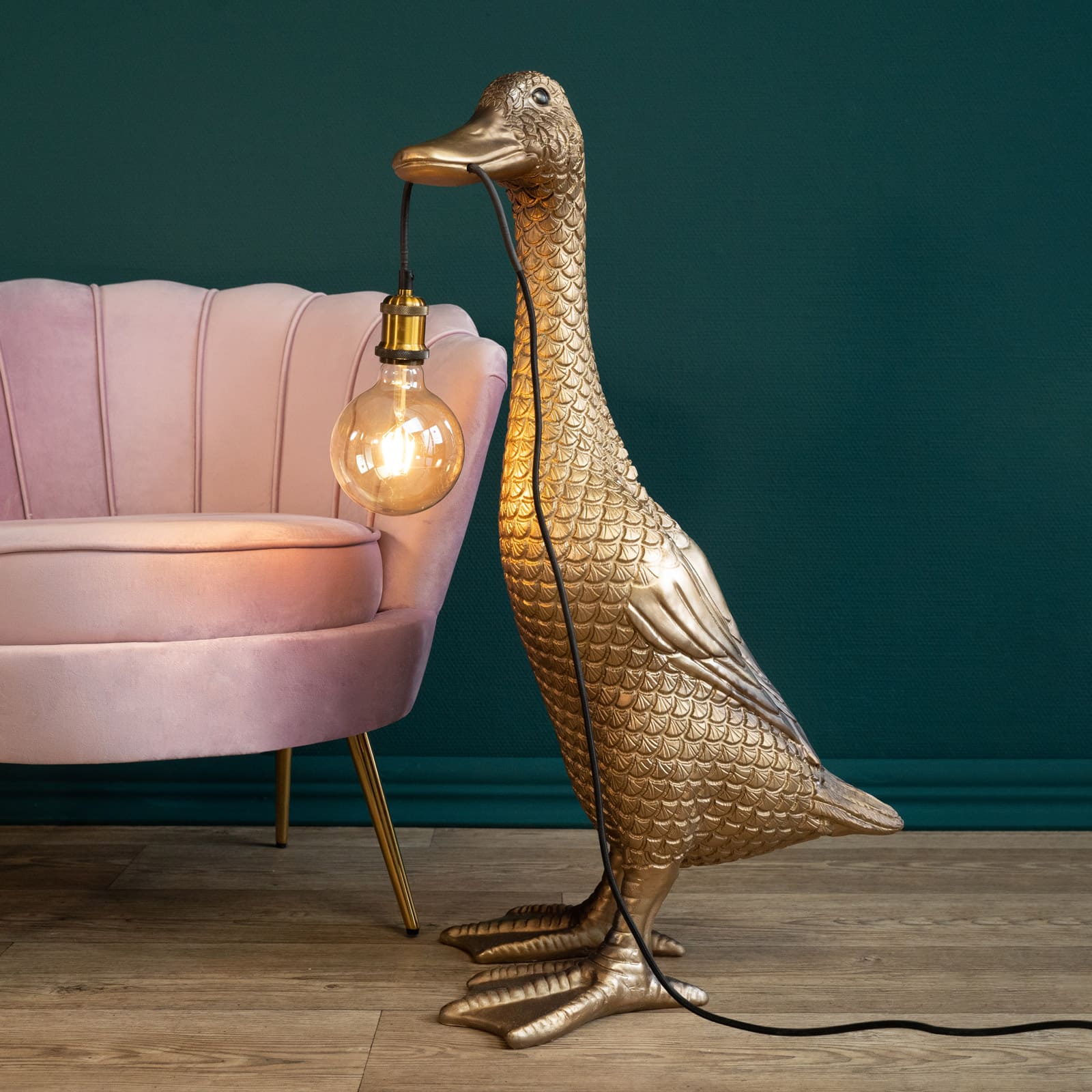 Vloerlamp eend Ducky, goud