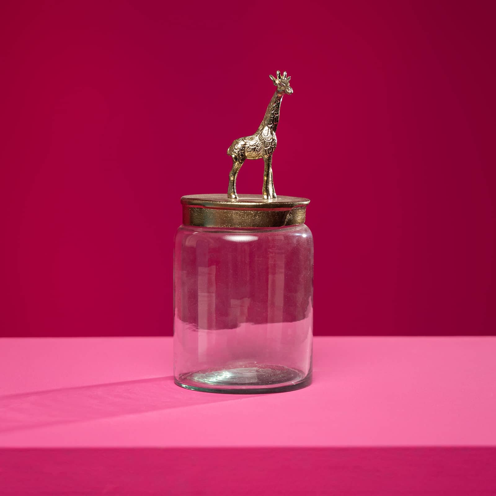 Decorative jar Giraffe, clear-gold, glass/aluminium, 12x12x26 cm 