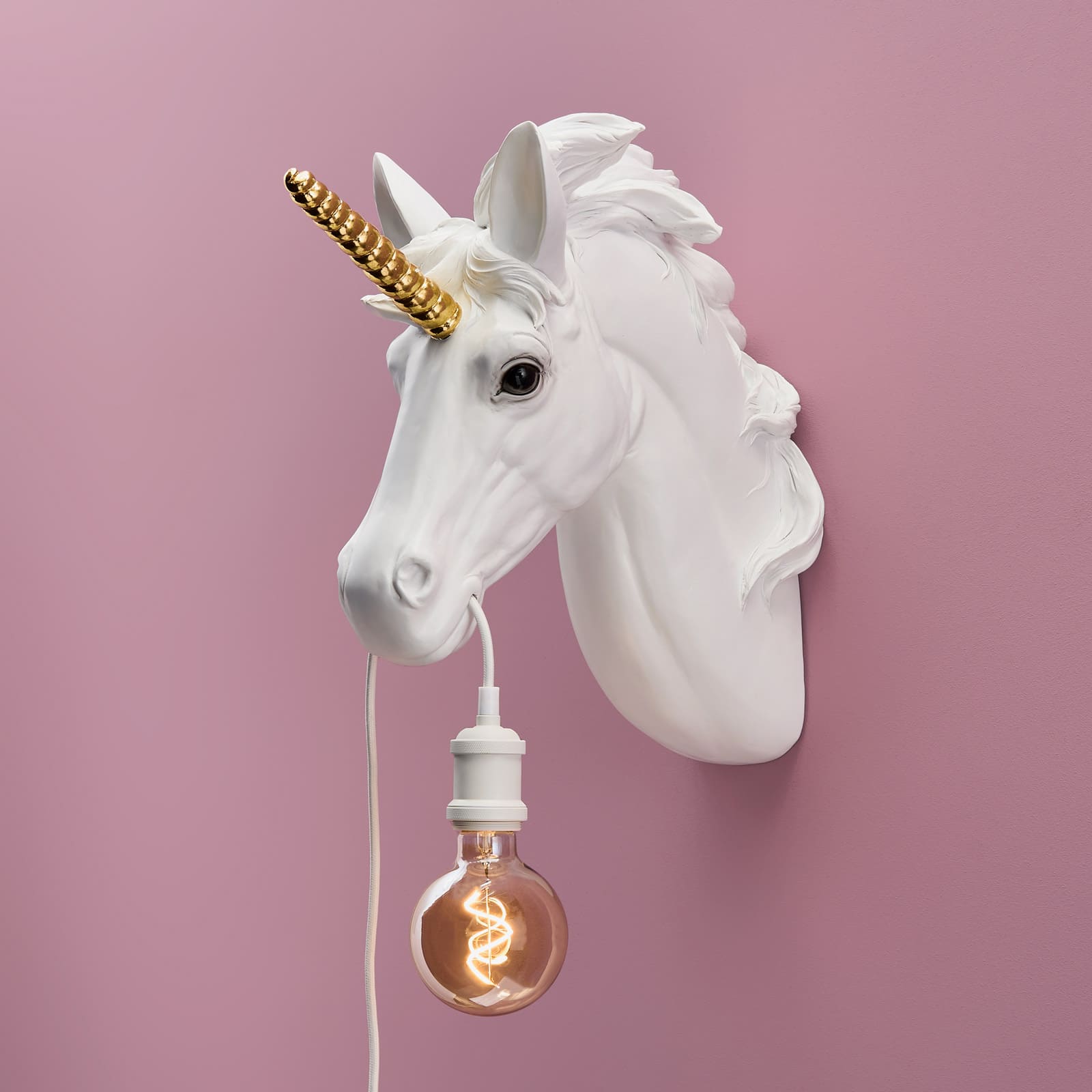Wall lamp unicorn Hugh, white-gold