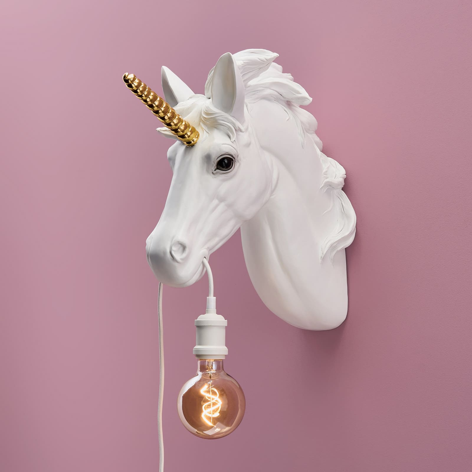 Lampada da parete unicorno Hugh, bianco-oro