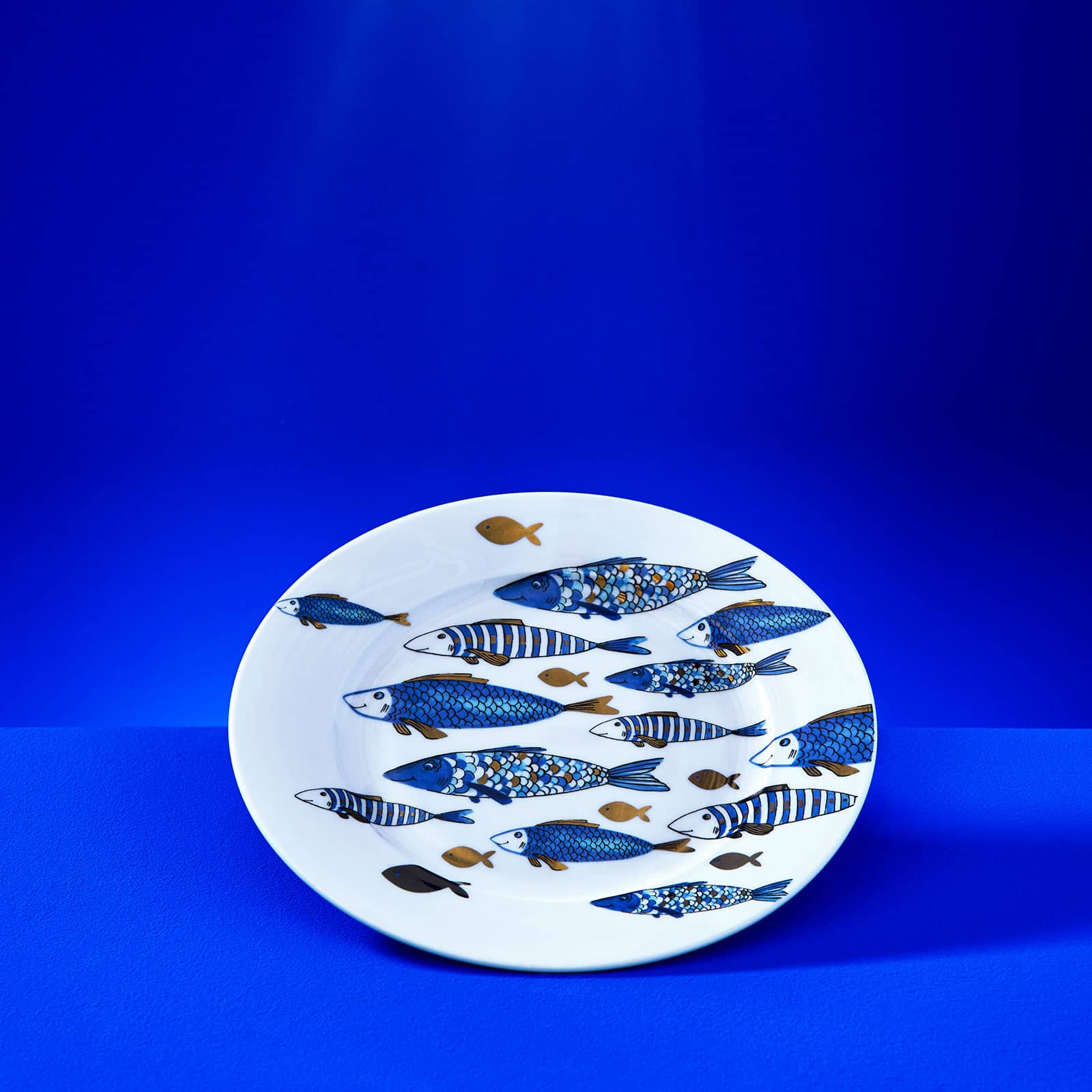 6er-Set Dessertteller Fische Blue Fish, Goldauflage, New Bone, D. 20,5 cm