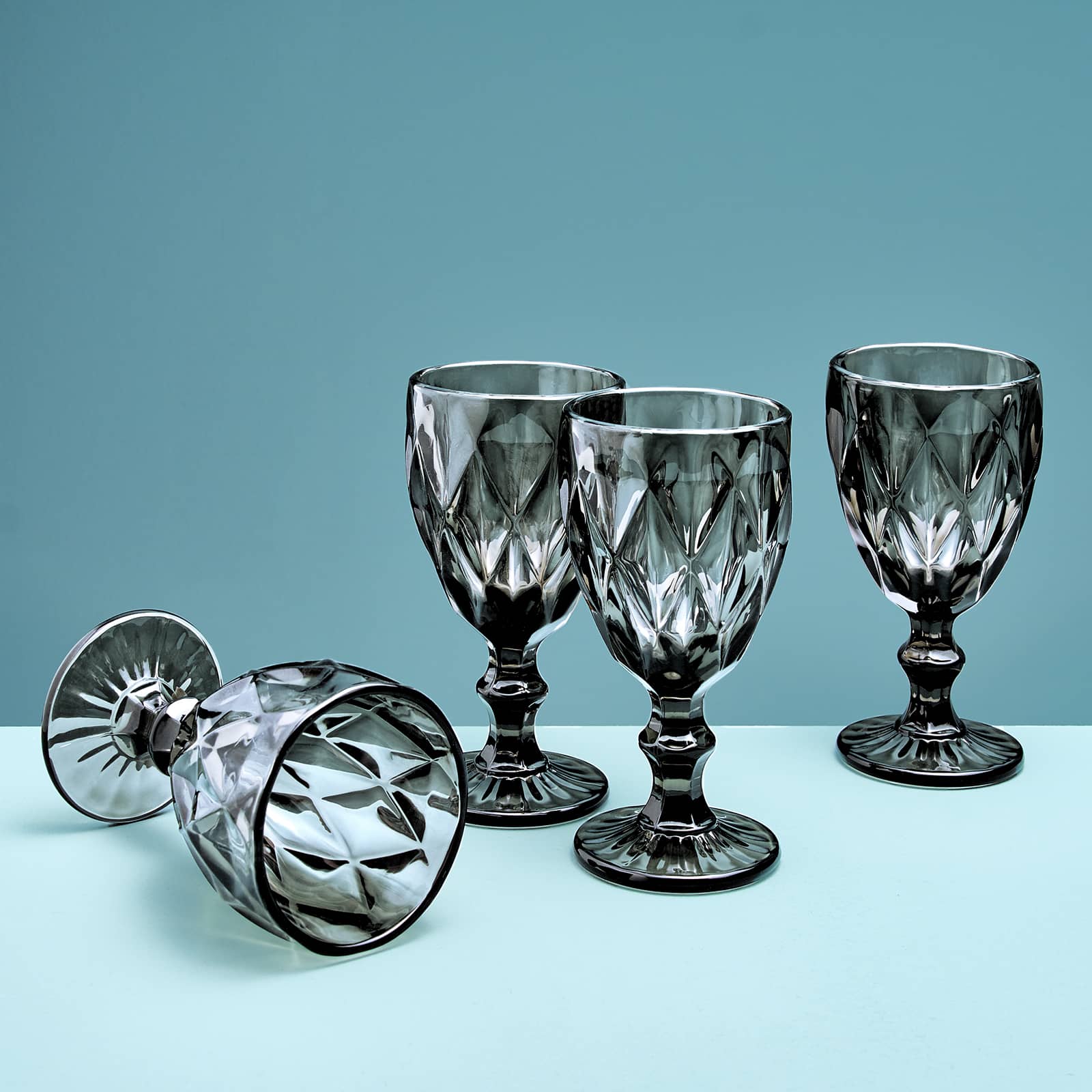 Set of 4 wine glass, grey, glass, 9 x 17 cm