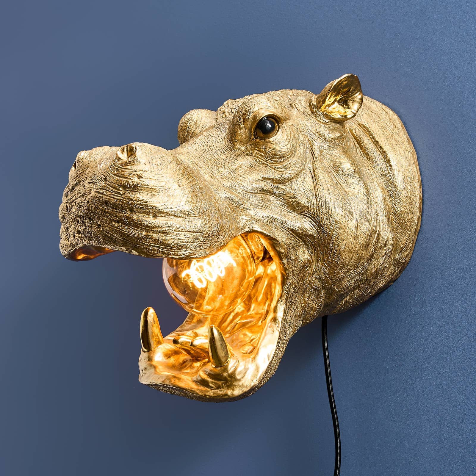 Wandlamp nijlpaard Patty, goud 