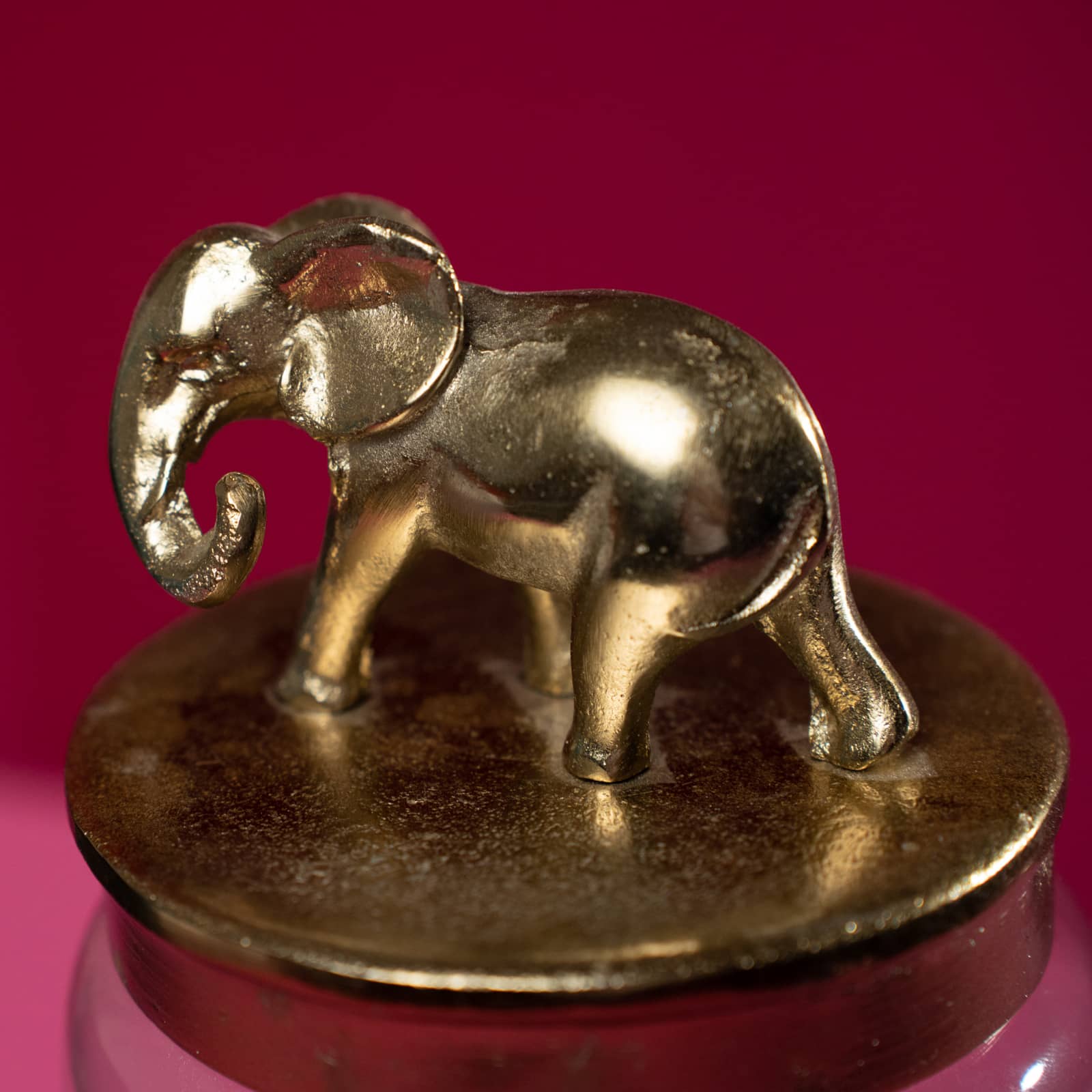 Decoratiedoos met olifant, helder/goud, glas/aluminium, 12x21 cm