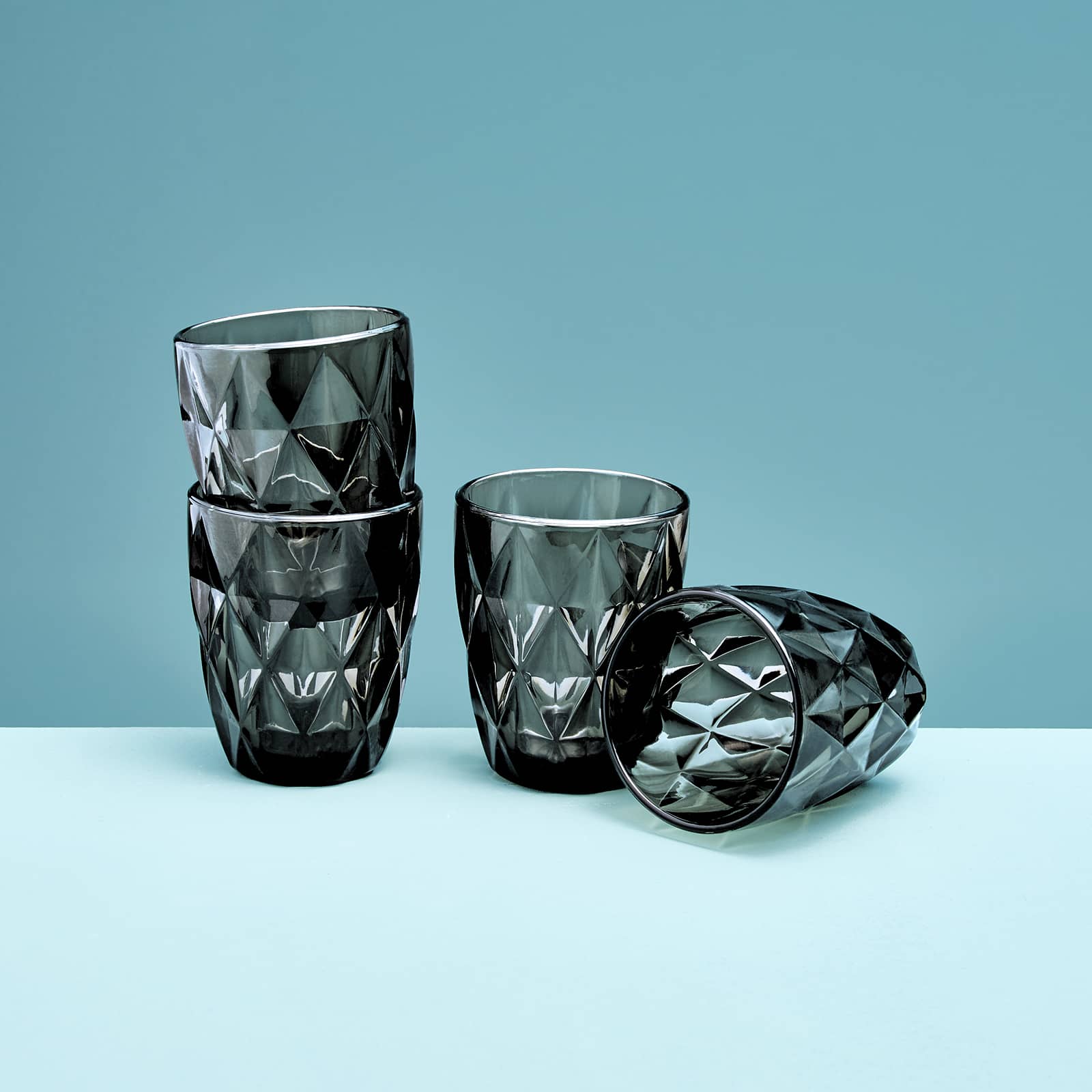 Set de 4 verre à boire, gris, verre, 8x10 cm