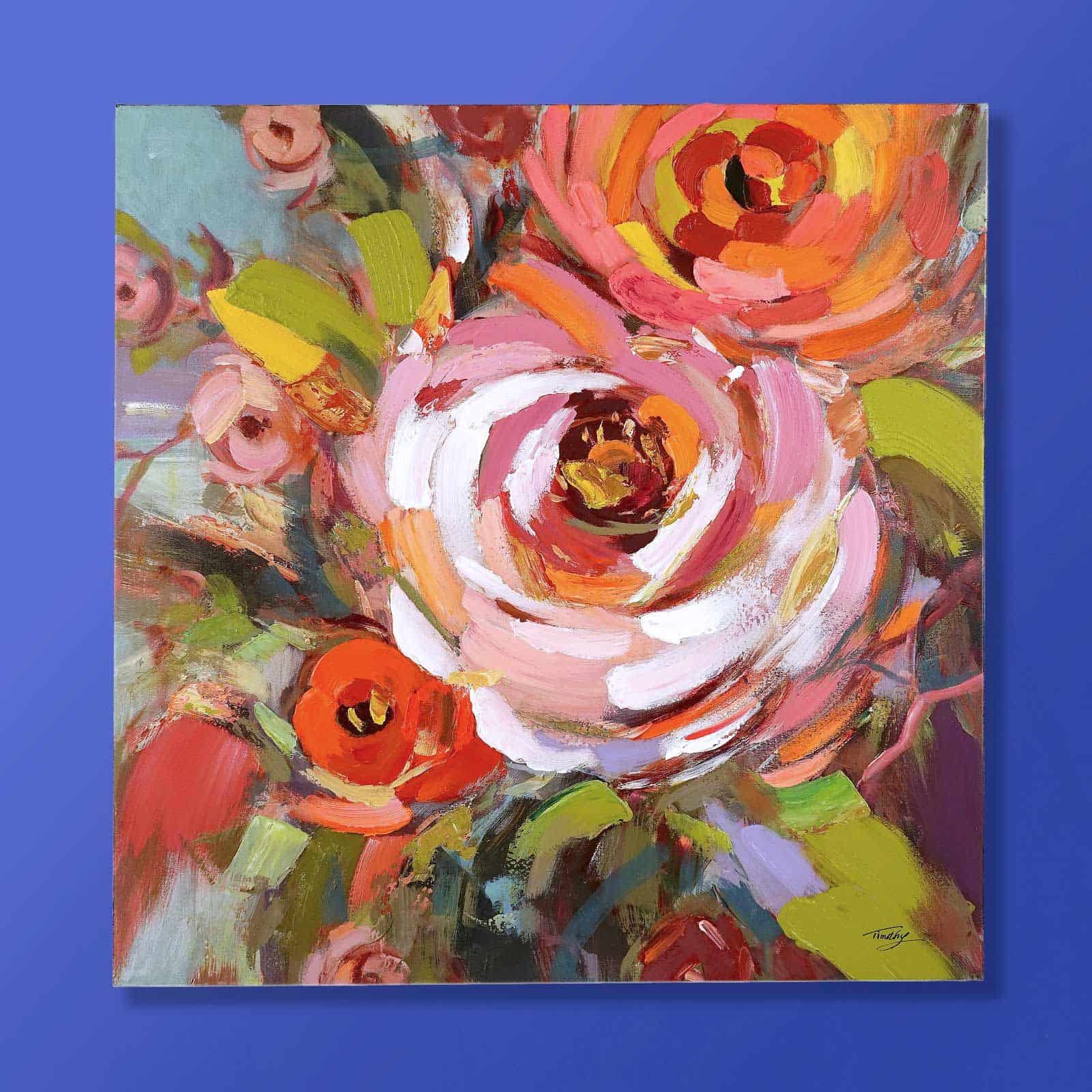 Painting Flowers with floral motif, hand‑painted, multicoloured