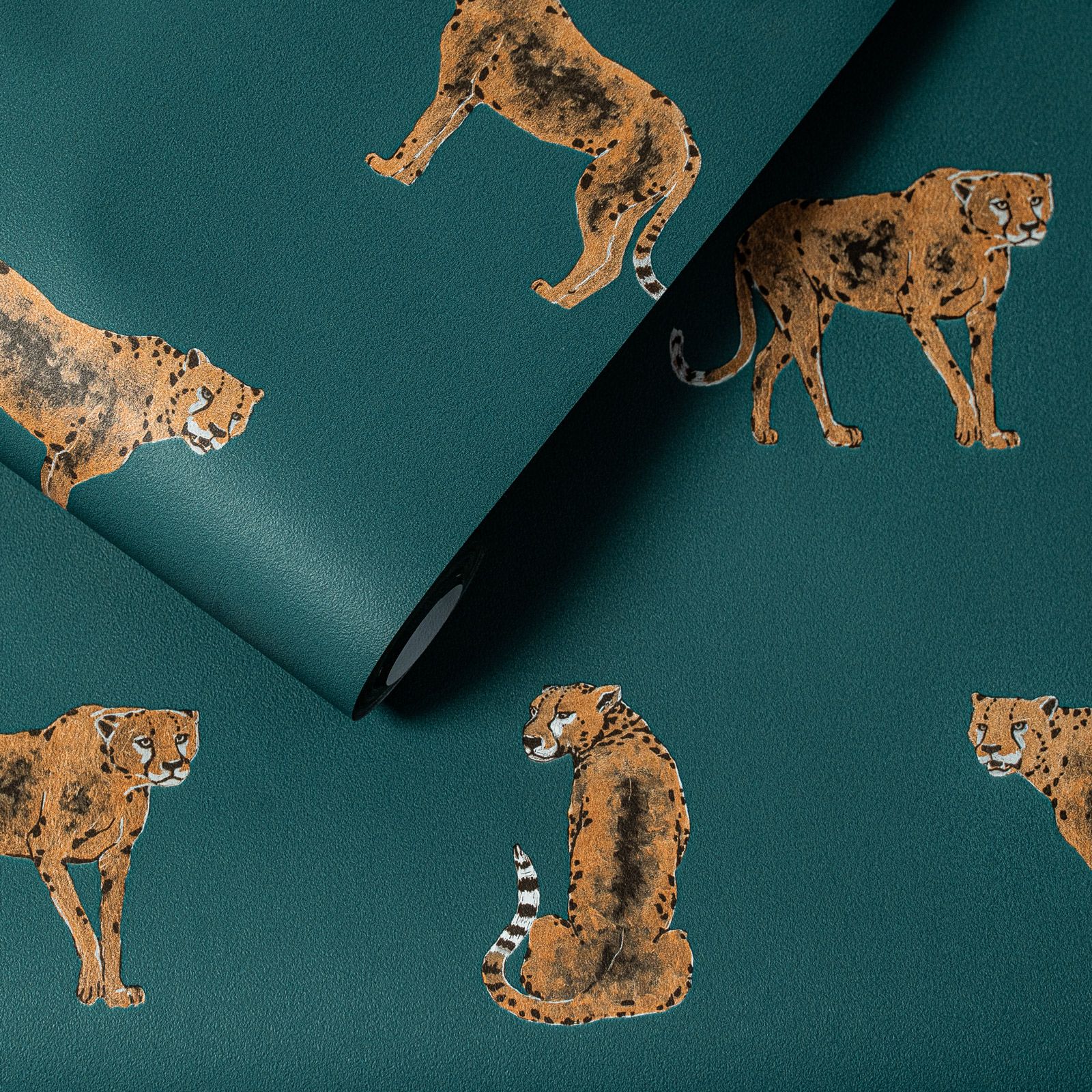 wallpaper leopard Leopold, green, non-woven wallpaper, made & designed in Germany 150 g/sqm, 0.53x10.05 m