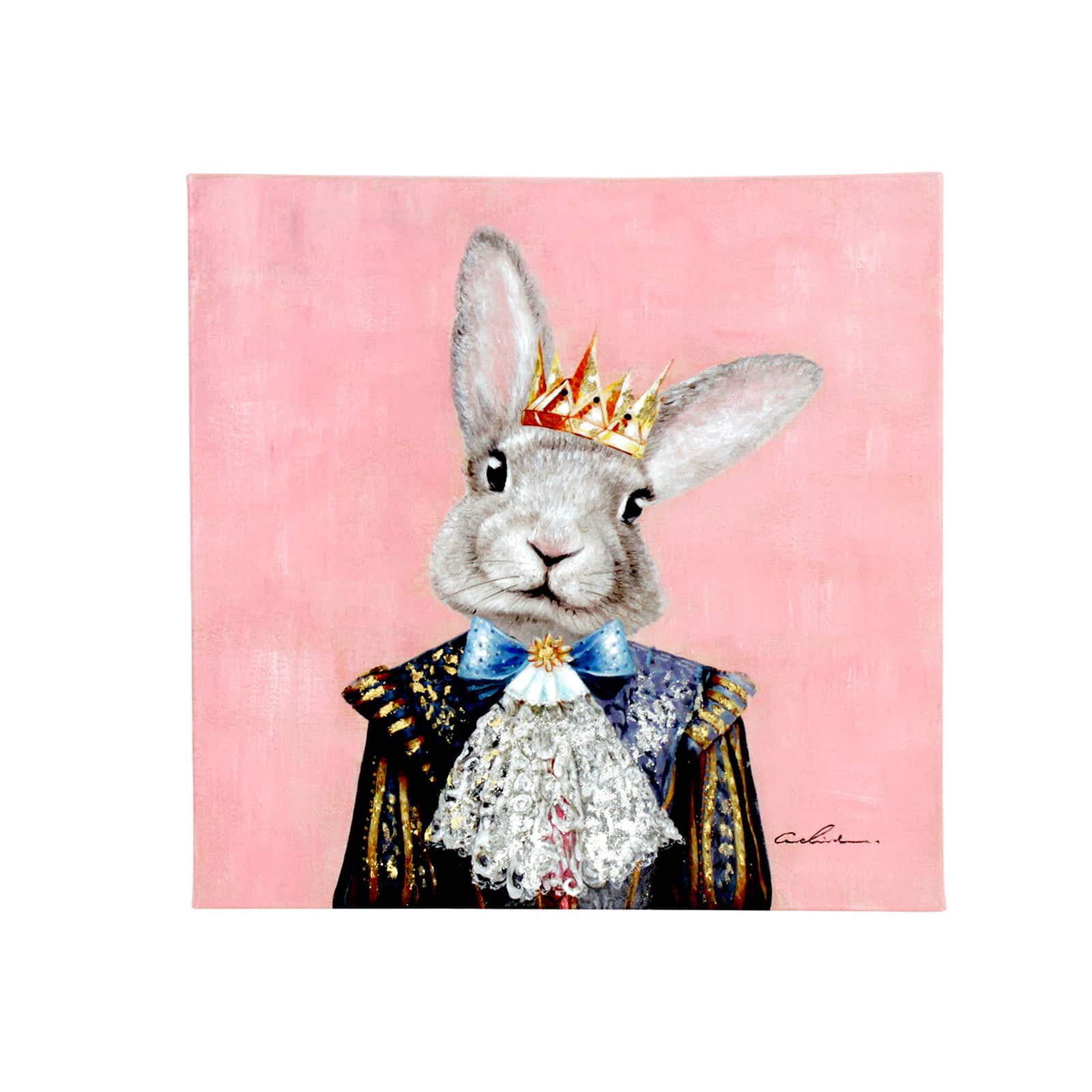 Gemälde Hase / Kaninchen Prinz Hase, rosa-bunt, handgemalt