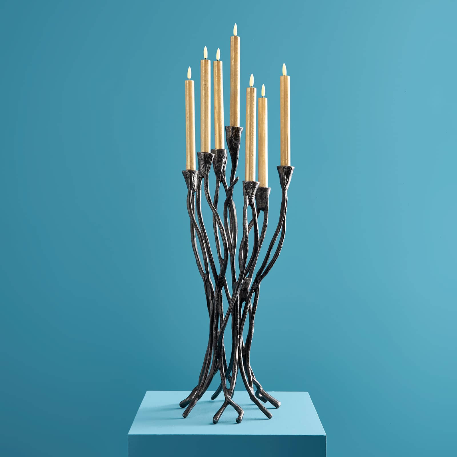Kerzenleuchter Roots, schwarz, Aluminium, handgefertigt, 25x22x63,5 cm