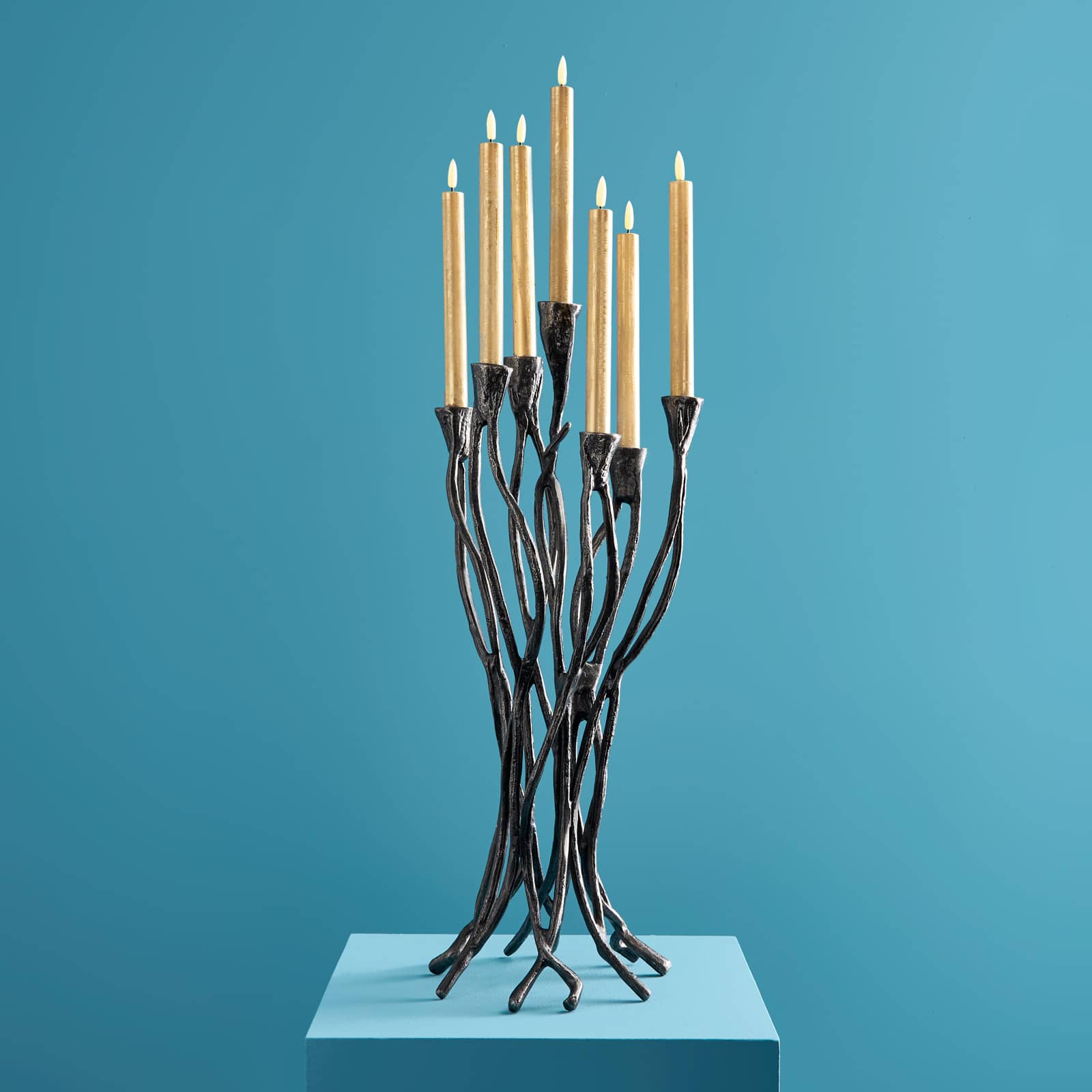 Candlestick Roots, black, aluminum, handmade, 25x22x63.5 cm