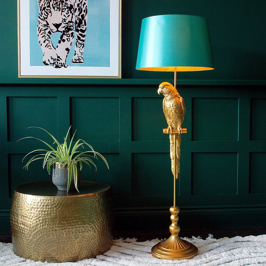 Floor lamp parrot Tammy, gold/turquoise