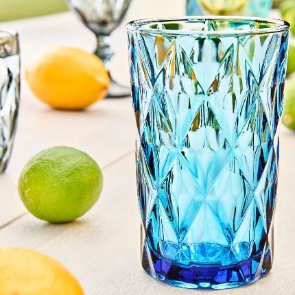4er Set Longdrinkglas, blau, Glas, 8x13 cm