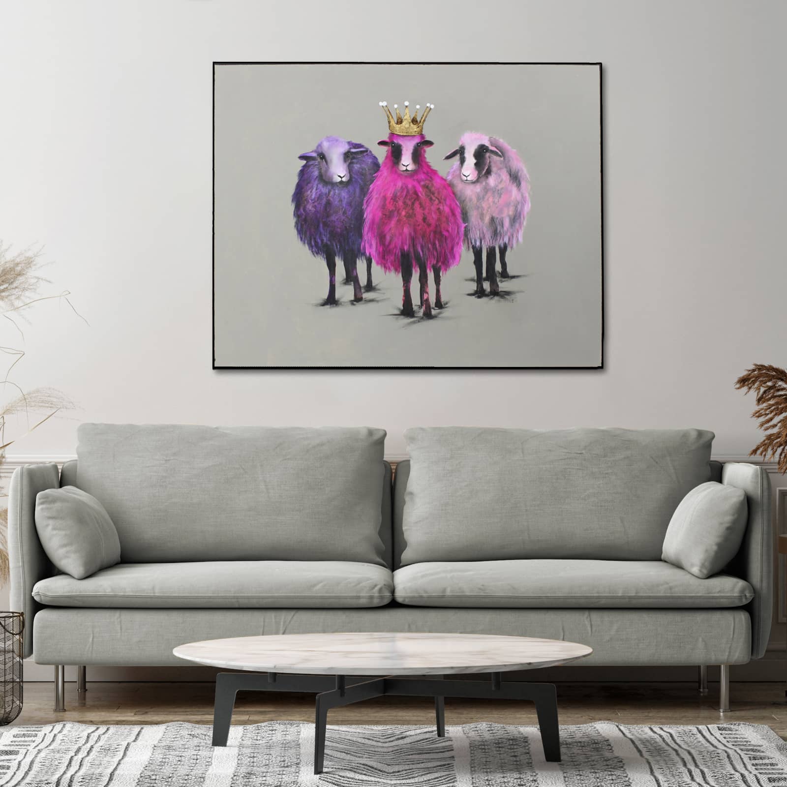 Bild Schafe Royal Sheep, handgemalt, Acryl auf Leinwand, 100x3,5x80 cm