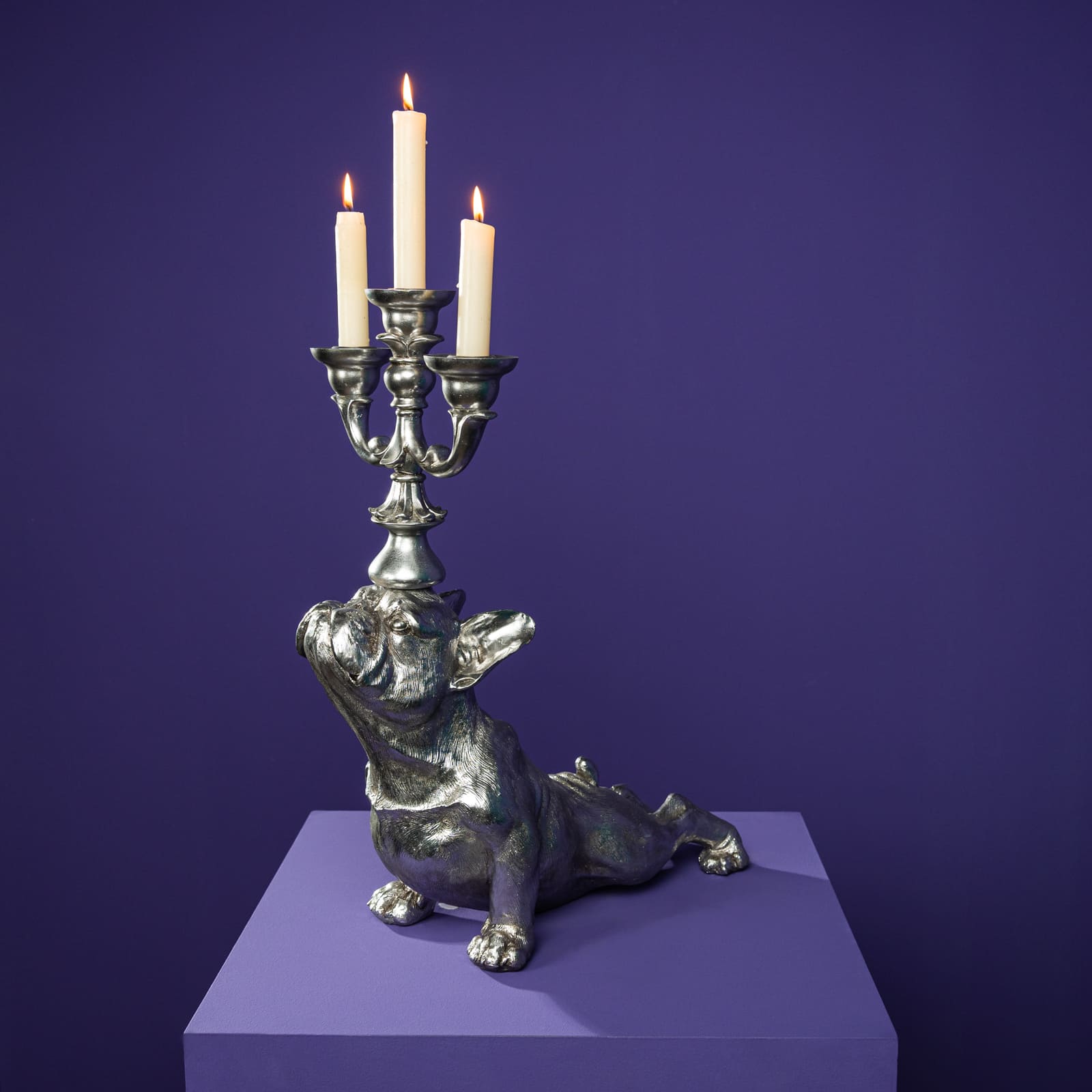 Candleholder dog Billy, silver