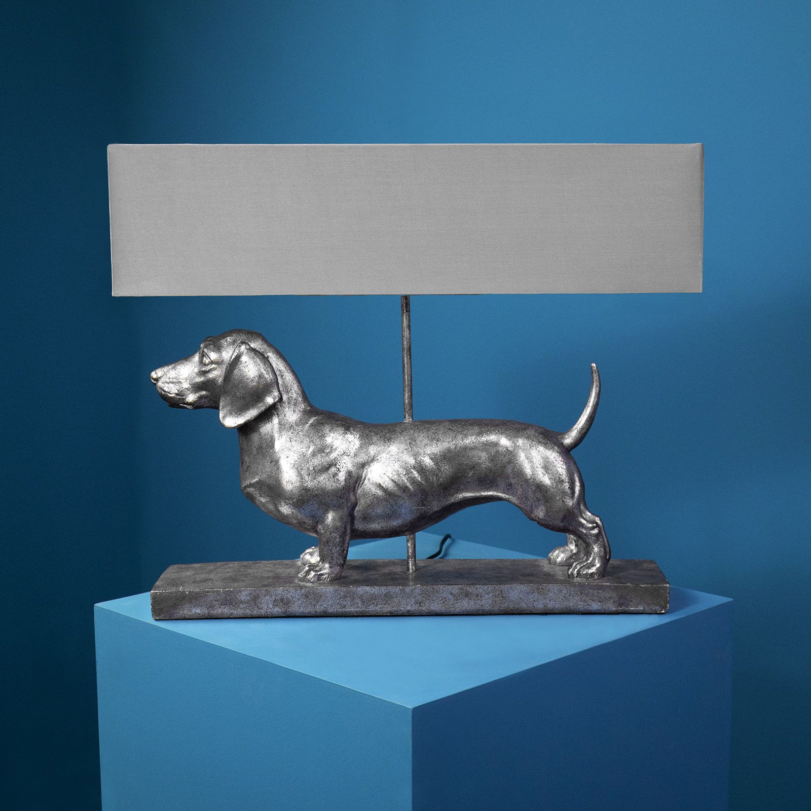 Table lamp dog Frank, silver/grey