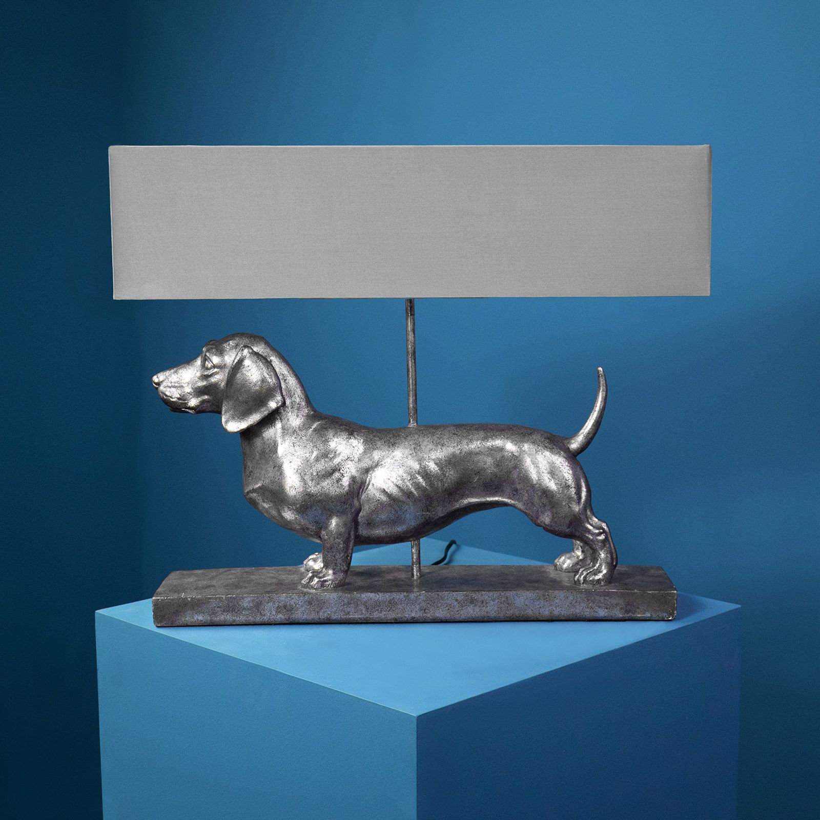 Bordslampa tax / hund Frank, silver/grå