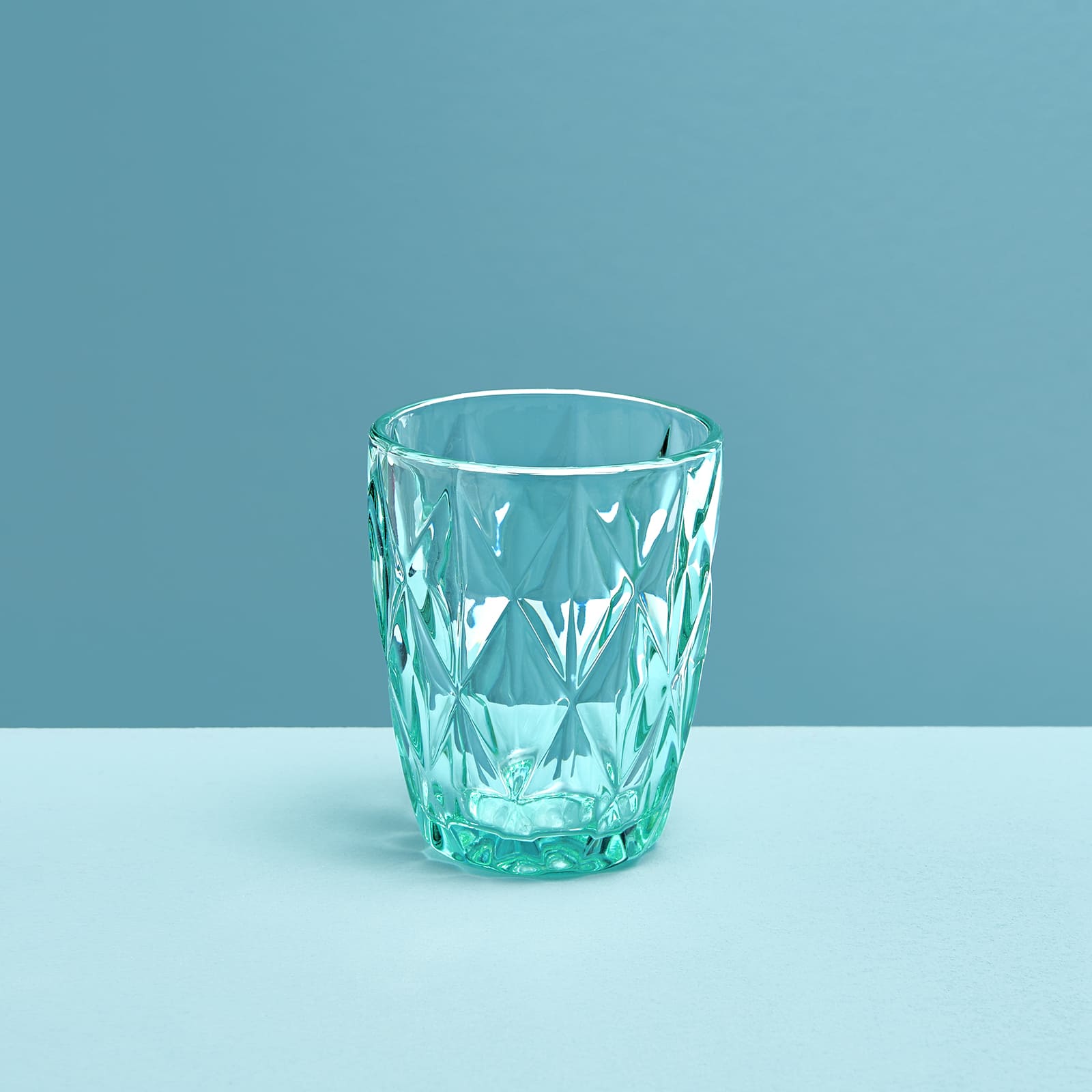 Set of 4 drinking glass, turquoise, glass, 8x10 cm