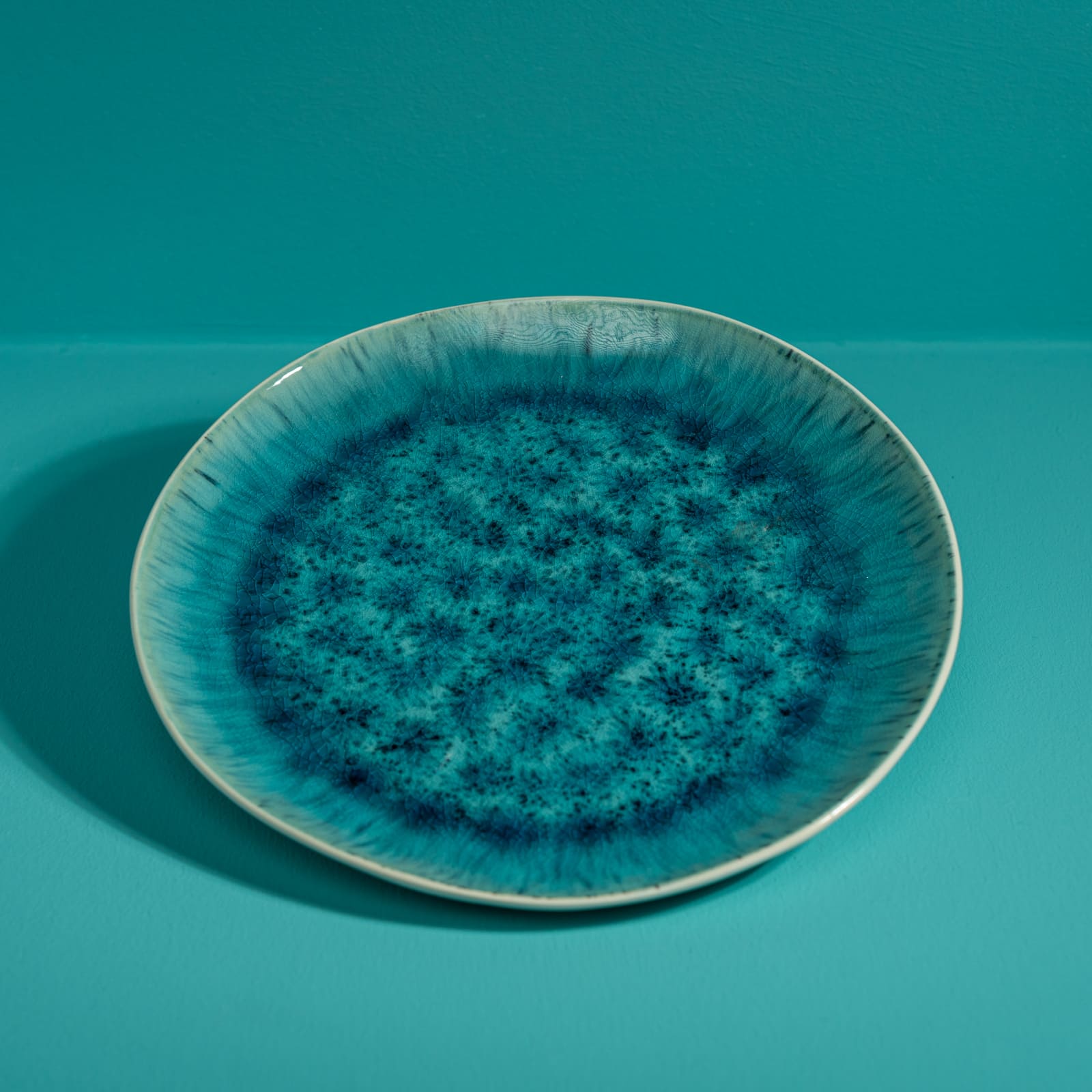 Set of 6 plates Aquamarin, flat, white/turquoise, stoneware, D. 27.5 cm
