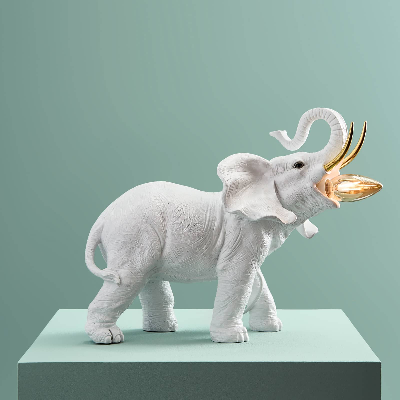 Lampada da tavolo elefante Dumbo, bianco-oro