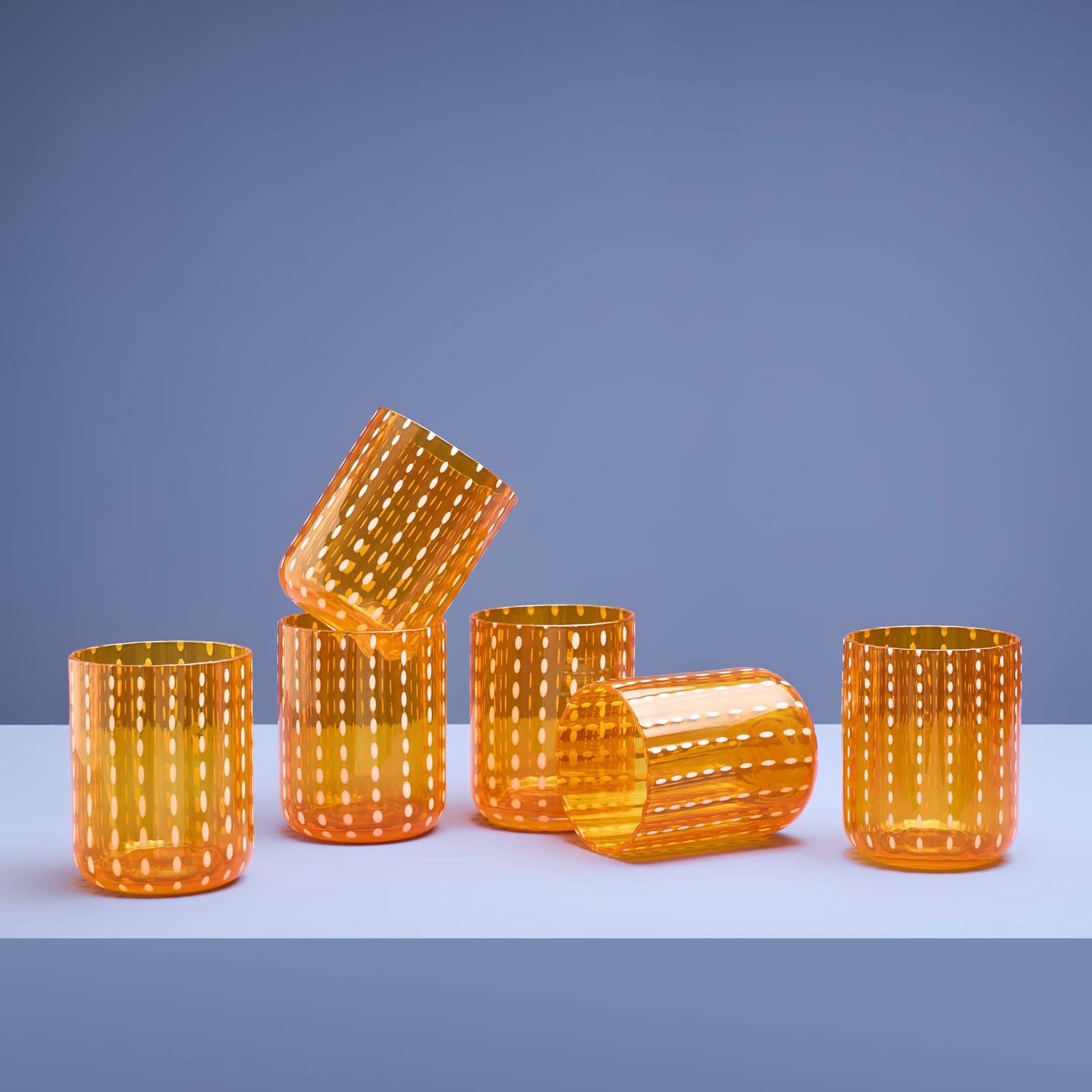 6er Set Trinkglas Dotty, orange, durchgefärbtes Glas