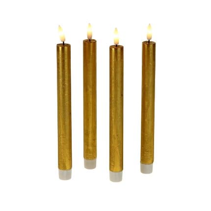 Set of 4 LED candles, real wax, gold, wax/plastic, H. 24.5 cm