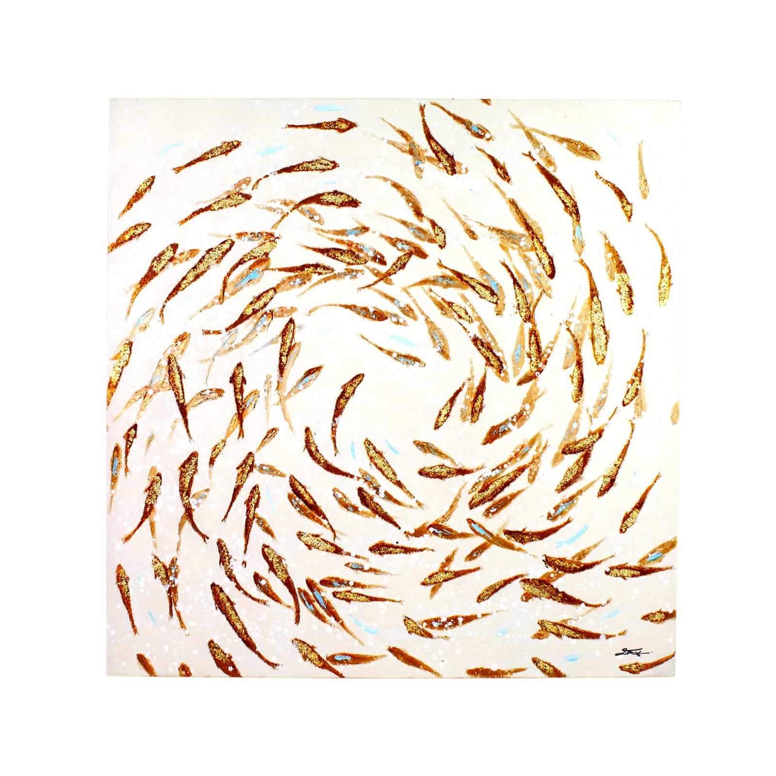 Painting fish school of fish, gold-white, hand-painted