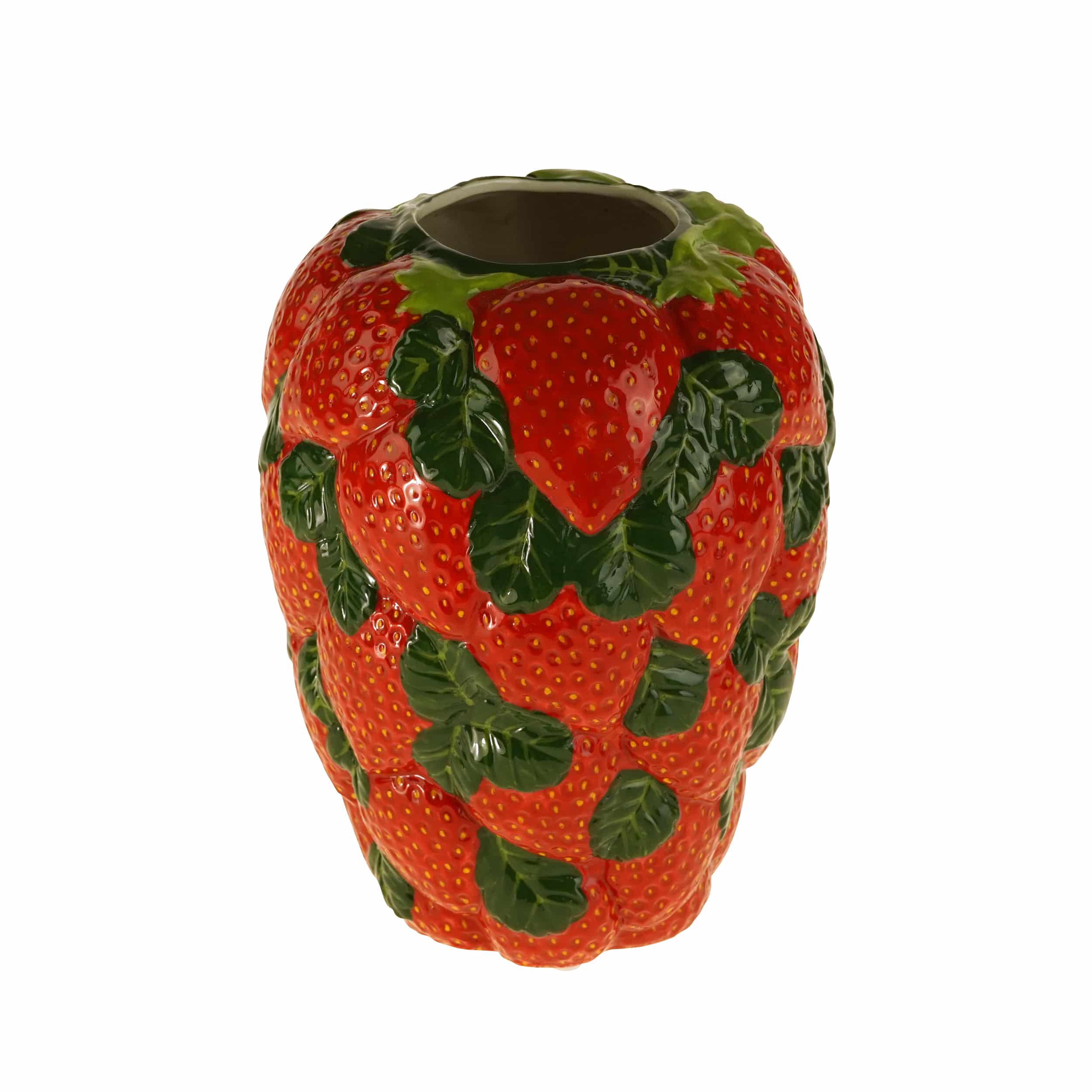 Dekovase Strawberries, Erdbeere m. Blättern, rot-grün, handbemalt