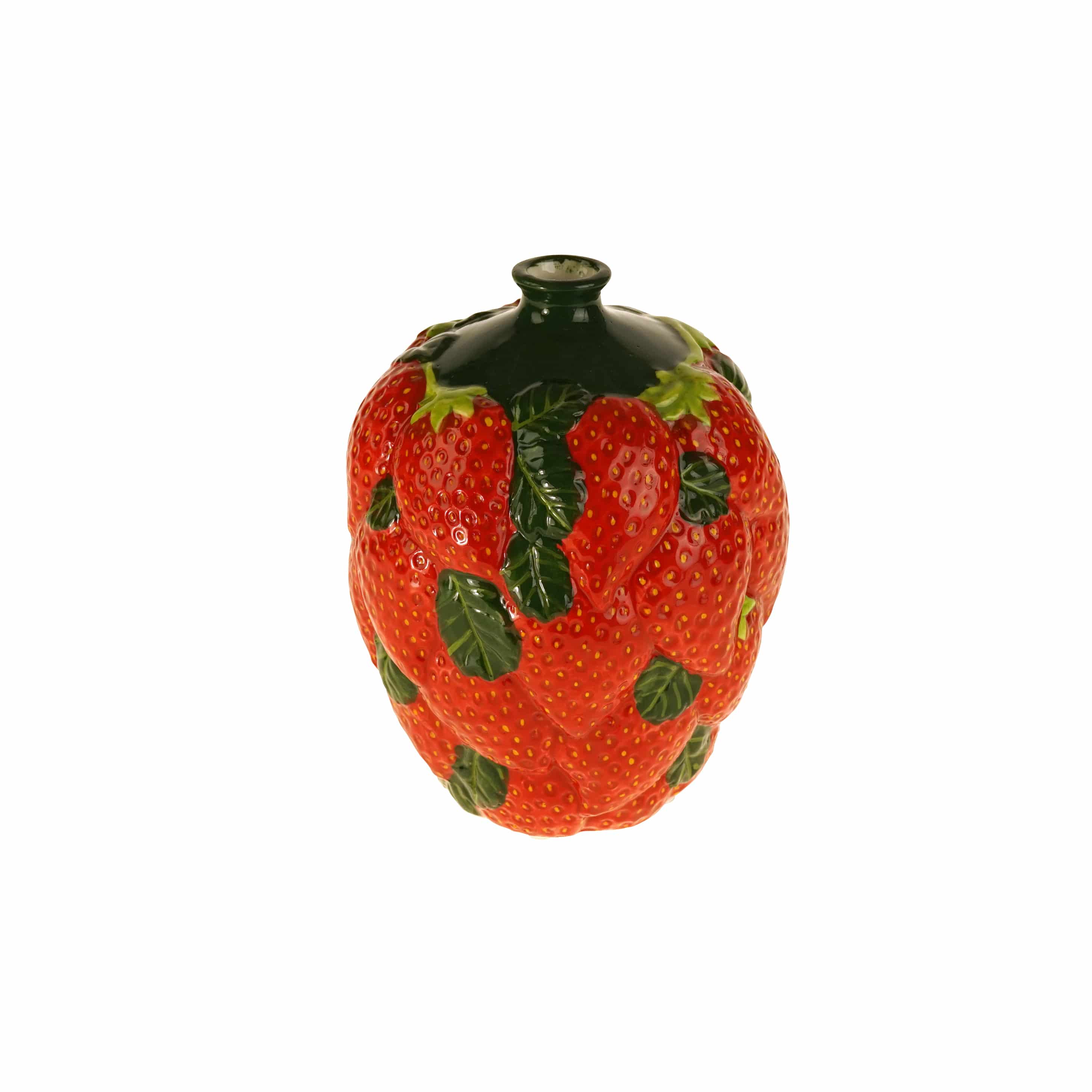 Siervaas Strawberries, aardbei met bladeren, rood-groen, handbeschilderd