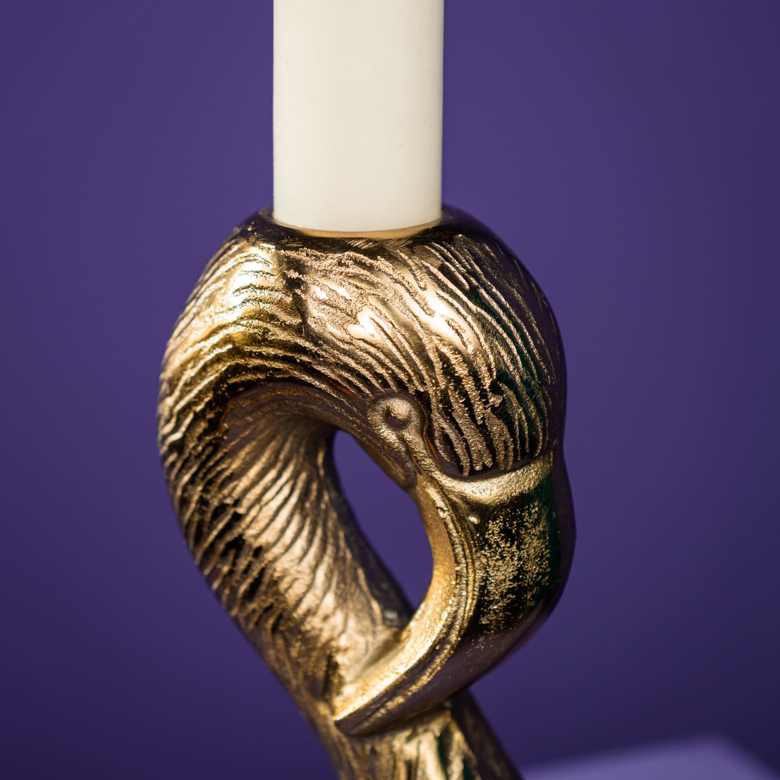 candlestick / candleholder Flamingo, gold 