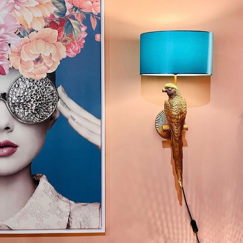 Wall lamp Parrot Percy, gold/turquoise